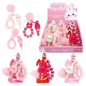 Amor Anjo - Lip Oil Coelho Fofo Chaveiro e Pompom - 12 Und