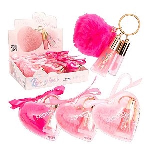 Febella - Coração 02 Gloss e Chaveiro Pompom - 12unid