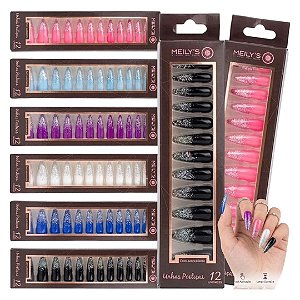 Meilys - Unhas Postiças c/ Glitter Stiletto MU9005 - 6 Und Sort