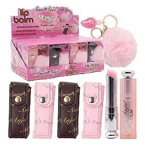 Amor e Anjo - Lip Balm com Lip Gloss Bolsinha e Chaveiro Pompom AMMF046 - 12 Und