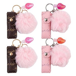 Amor e Anjo - Lip Balm com Lip Gloss Bolsinha e Chaveiro Pompom AMMF046 ( Validade: 04/2031 )
