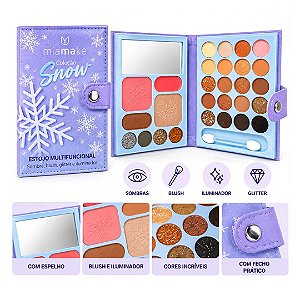 Mia Make - Estojo Multifuncional Sombras Glitter Blush e Iluminador Snow 631
