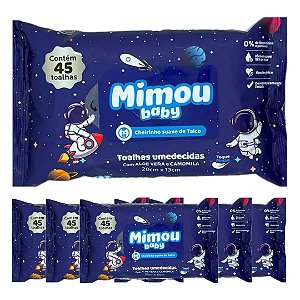 Face Beautiful - 45 Toalhas Infantis Hipoalergenica Mimou Baby Astronauta FBMI005  - 12 Pcts
