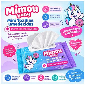 Face Beautiful - 8 Mini Lenço Infantil Hipoalergenico Mimou Baby Unicórnio - 01 Pacote