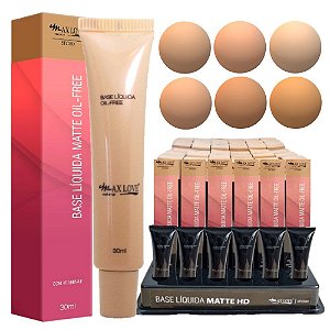 Max Love - Base Matte Alta Cobertura Oil Free Cores Claras 100 a 111 ( 36 unidades + Provadores )