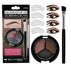 Bella Femme - ​Kit delineador para Sobrancelha com Pincel Chanfrado e moldes BF10022 ( 12 Unidades )