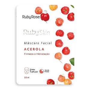 Ruby Rose - Máscara Facial de Tecido Acerola Firmeza e Hidratação   HB701 - Kit C/24 unid