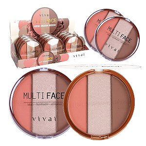 Vivai - Kit de Maquiagem com Blush, Iluminador e Contorno Multi Face 1072 - Kit C/12 Unid