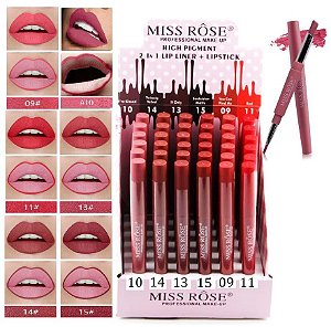 Miss Rose - Batom 2 em 1 Matte  Coleção Z5 - Display C/ 36 Unid