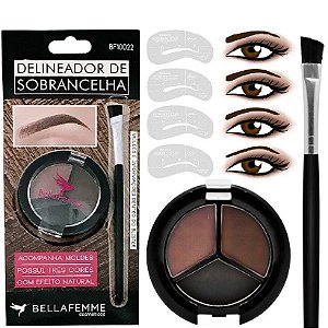 Bella Femme - ​Kit delineador para Sobrancelha com Pincel Chanfrado e moldes BF10022 - Kit C/ 6 Unid