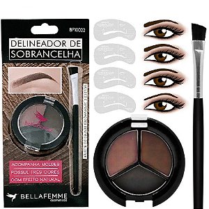 Bella Femme - ​Kit delineador para Sobrancelha com Pincel Chanfrado e moldes BF10022