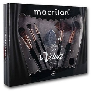 Macrilan - Kit de Pincéis e Esponja Velvet Preto ED010A