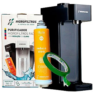 Purificador de Água Natural Preto Facile C3 Hidrofiltros Kit Fixação