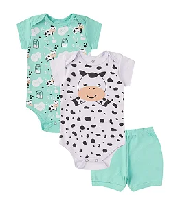 CONJUNTO 3 PEÇAS BODY E SHORT AZUL E BRANCO VAQUINHA