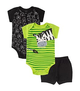 CONJUNTO 3 PEÇAS BODY E SHORT PRETO E VERDE ZEBRINHA