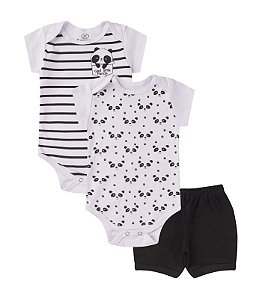 CONJUNTO 3 PEÇAS BODY E SHORT PRETO E BRANCO PANDA