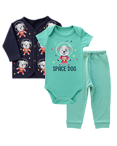 CONJUNTO 3 PEÇAS BODY E CALÇA AZUL MARINHO E VERDE SPACE DOG #Desconto progressivo