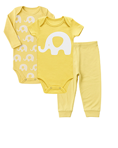 CONJUNTO 3 PEÇAS BODY E CALÇA AMARELO ELEFANTE