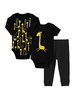 CONJUNTO 3 PEÇAS BODY E CALÇA AMARELO E PRETO GIRAFA