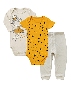 CONJUNTO 3 PEÇAS BODY E CALÇA FADINHA COM ESTRELINHAS