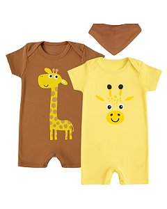 KIT ROMPER 2 PEÇAS MARROM E AMARELO GIRAFA