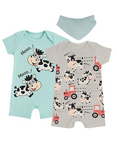 KIT ROMPER 2 PEÇAS AZUL E CINZA VAQUINHA