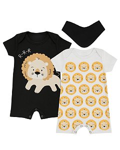 KIT ROMPER 2 PEÇAS PRETO E BRANCO LEÃO