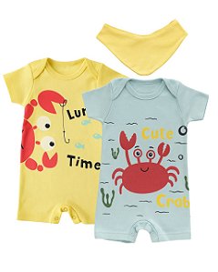 KIT ROMPER 2 PEÇAS AMARELO E AZUL CARANGUEJO