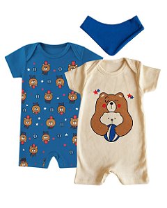 KIT ROMPER 2 PEÇAS AZUL E CREME URSINHO