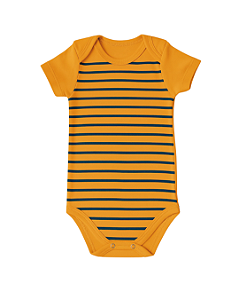 BODY MANGA CURTA TERRACOTA LISTRADO AZUL MARINHO
