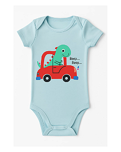 BODY MANGA CURTA AZUL DINOSSAURO NO CARRO