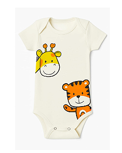 BODY MANGA CURTA OFF WHITE GIRAFA E TIGRE