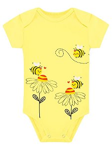 BODY MANGA CURTA AMARELO ABELHINHAS