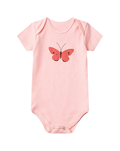 BODY MANGA CURTA ROSA POÁ BORBOLETA