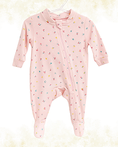 MACACÃO COTTON PREMIUM ROSA FLORZINHAS COLORIDAS