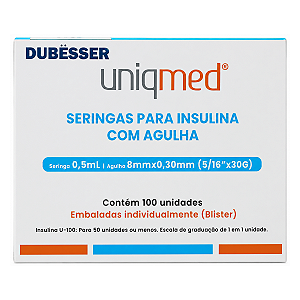 SERINGAS PARA INSULINA 0,5ML 8MM X 30G - 100UND - UNIQMED