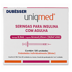 SERINGAS PARA INSULINA 0,3ML 6MM X 31G - 100UND - UNIQMED