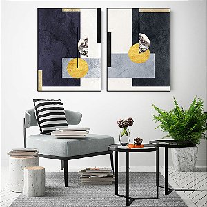 Conjunto com 02 quadros decorativos Geométricos Azul - Artista Uillian Rius