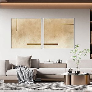 Conjunto com 02 quadros decorativos Bege e Dourado