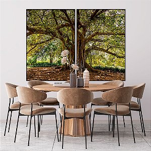 Conjunto com 02 Quadros Decorativos CANVAS Árvore  80x120cm (LxA) Moldura Canaleta na cor Preto