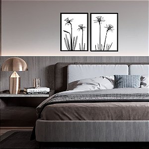 ENVIO IMEDIATO - Conjunto com 02 quadros decorativos Flores 30x40cm (LxA) Moldura cor Preto