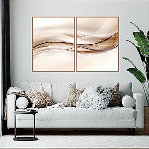 ENVIO IMEDIATO - Conjunto com 02 quadros decorativos Abstrato Bege 60x80cm (LxA) Moldura cor Amadeirado Amêndoa