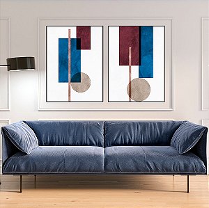 Conjunto com 02 quadros decorativos Formas Geométricas Azul, Rosê e Marsala