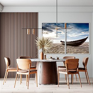 Conjunto com 02 quadros decorativos Barco na Praia