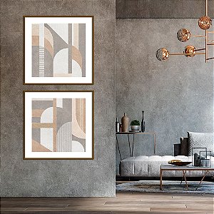 Conjunto com 02 quadros decorativos Geométrico Textura Neutro