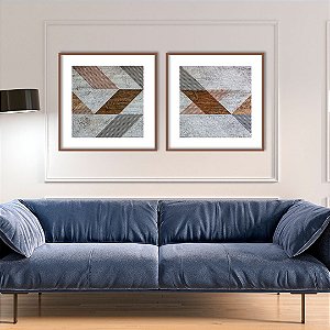 Conjunto com 02 quadros decorativos Linhas, Madeira e Cimento