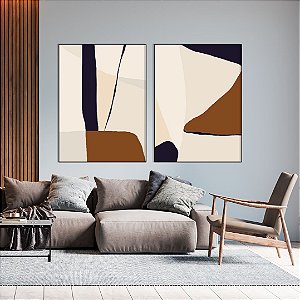 Conjunto com 02 quadros decorativos Formas Orgânicas Azul, Caramelo e Bege