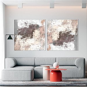 Conjunto com 02 quadros decorativos Abstrato Rosê e Cinza