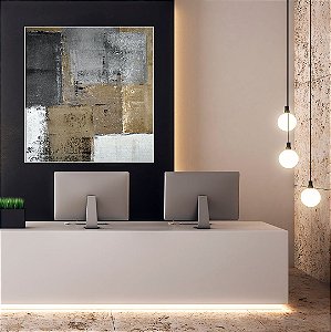 Quadro Decorativo Abstrato Cinza, Branco e Bege