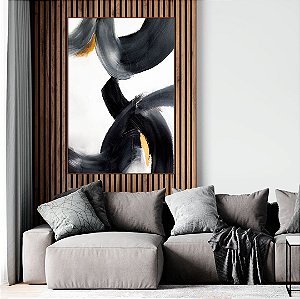 Quadro decorativo Abstrato Preto e Dourado